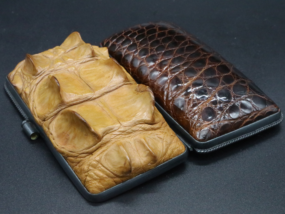 象牙はんこ15㍉×45㍉丈(キャップ付)・12㍉×60㍉丈2点セット用背ワニ革ケース/完全限定!象牙はんこ至宝館