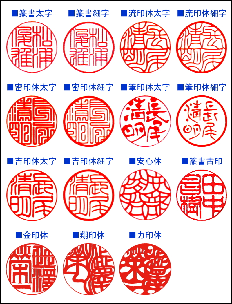 ㈲文福堂印房の豊富なオリジナルはんこ書体